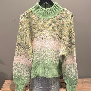 Aerie Green and Cream Cowl Neck Sweater